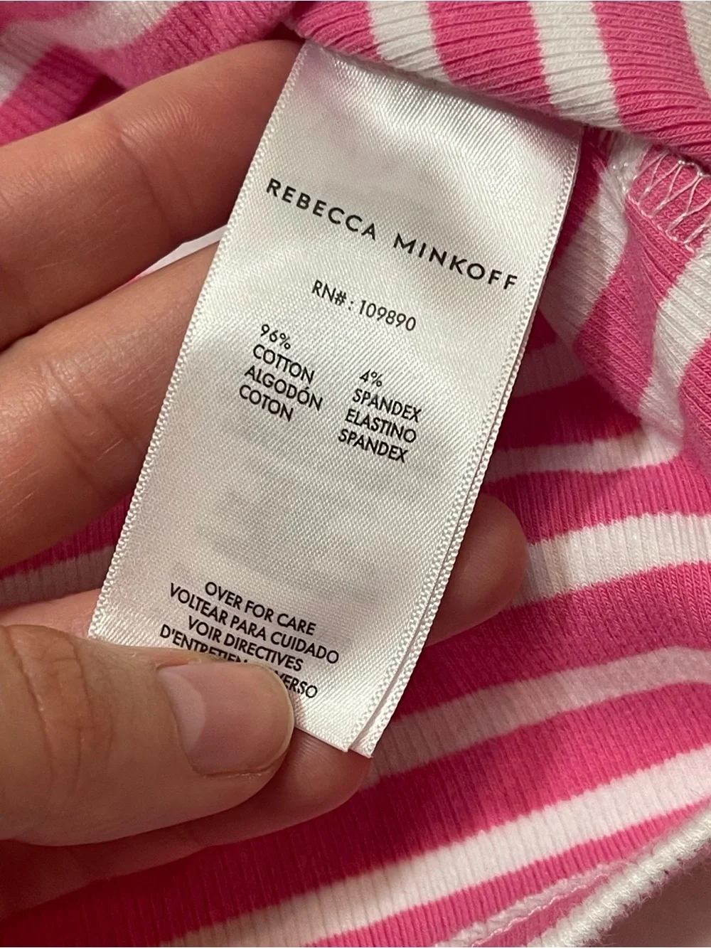 Rebecca Minkoff Pink White Striped Puff Sleeve Ribbed Knit Top Size Large